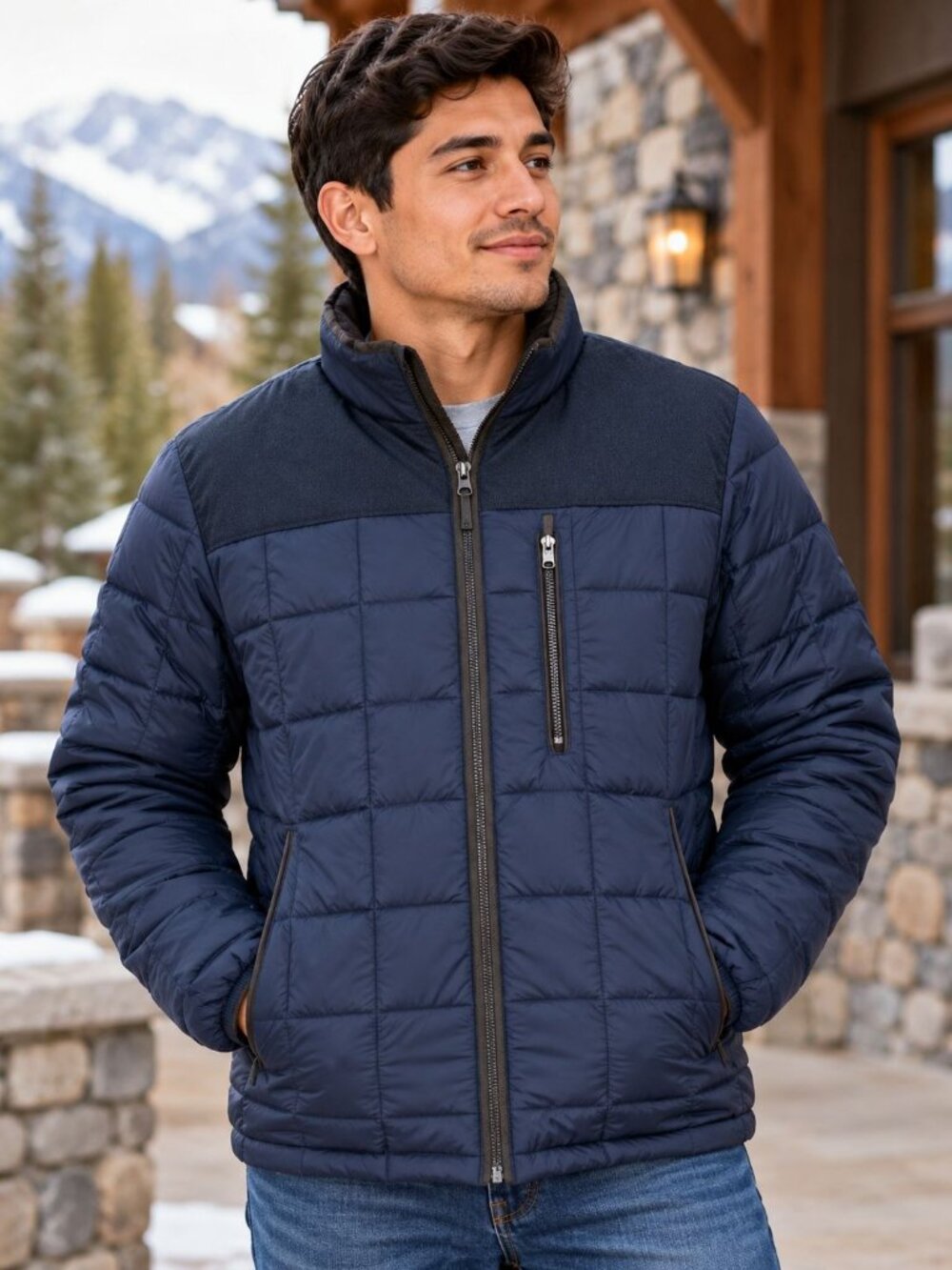 Rainforest Men's Navy Water Resistant Thermolite Insulated Jacket Small
